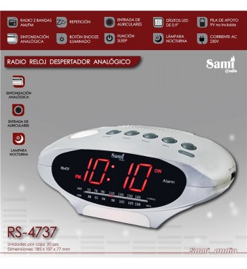 Sami radio reloj am/fm analógico dígitos led rojo 0.9" c/ linterna rs-4737 - RS-4737