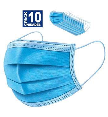 Mascarilla quirgicas 3 capas desechable pack de 10 azul en-150 - EN-150-10