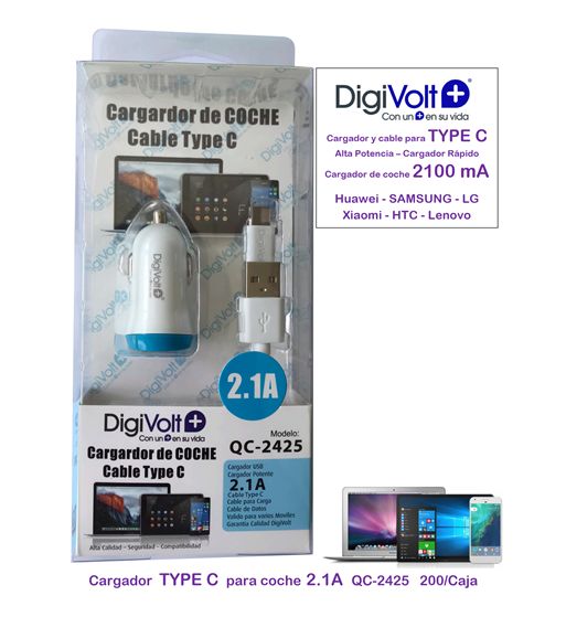 Digivolt cargador coche usb con cable tipo c qc-2425 - QC-2425