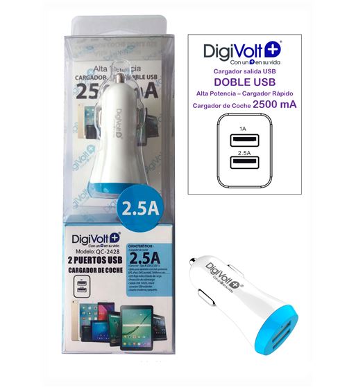 Digivolt cargador micro usb coche doble 2.5 mah qc-2428 - QC-2428