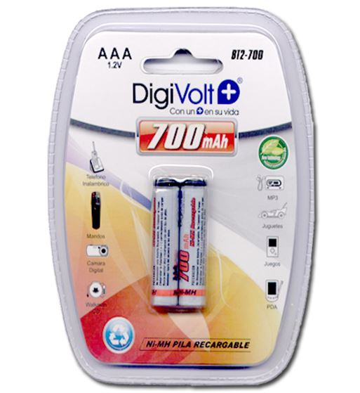 Digivolt batería recargable 700mah lr03 aaa 1.2v blister de 2 pilas - BT2-700