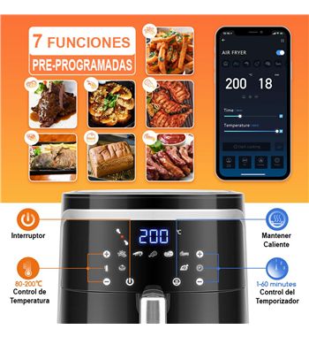 Aigostar freidora aire sin aceite 7l 1900w ava smart wifi táctil ag82 - AG82_B01
