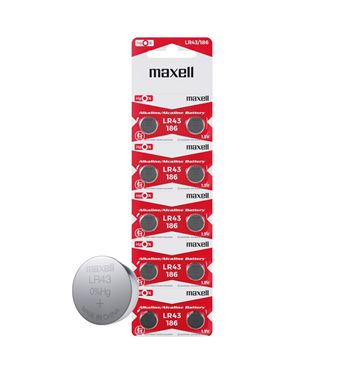 Pila de botón alcalina lr-43/ag-12 1.5v blíster de 10 pilas maxell - LR-43-B10_1