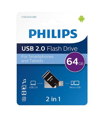 Philips usb 64gb conector 2 en 1 usb 2.0 a micro usb fm-64d - FM-64D
