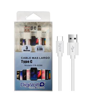 Digivolt cable móvil tipoc largo 3m datos y carga 3.0a cb-8286 - CB-8286