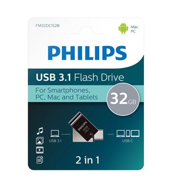 Philips usb 32gb conector 2 en 1 usb 2.0 a tipo c fm-32dc - FM-32DC