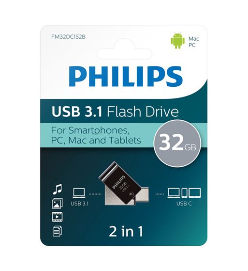 Philips usb 32gb conector 2 en 1 usb 3.1 a tipo c fm-32dc - FM-32DC