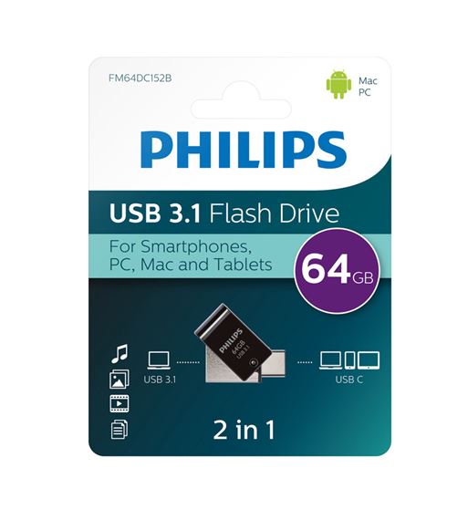 Philips usb 64gb conector 2 en 1 usb 2.0 a tipo c fm-64dc - FM-64DC