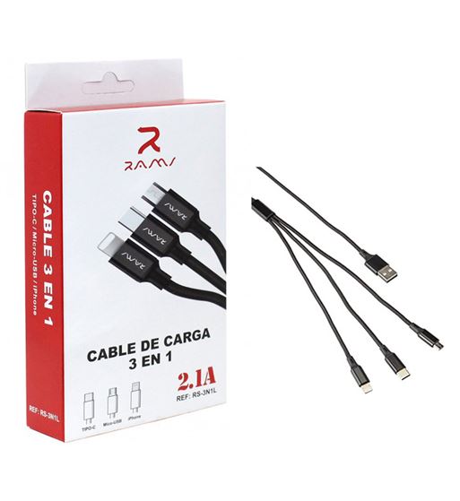 Rams cable lino cargador 3 en 1 tipo c / ios / v9 rs-3n1l - RS-3N1L