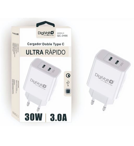 Digivolt cargador utltra rápido doble tipo c 30w 3.0a qc-2466 - QC-2466