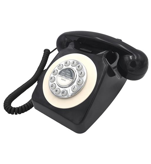 Kooltech teléfono fijo retro vintage negro botón rellamada te-641 - TE-641