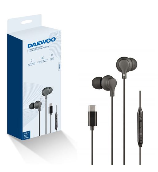 Daewoo auriculares c/cable y micro. tipo c in-ear cont. vol. negro dw-2015 - DW-2015
