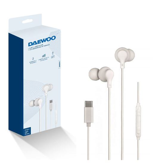 Daewoo auriculares c/cable y micro. tipoc in-ear cont. vol. blanco dw-2016 - DW-2016