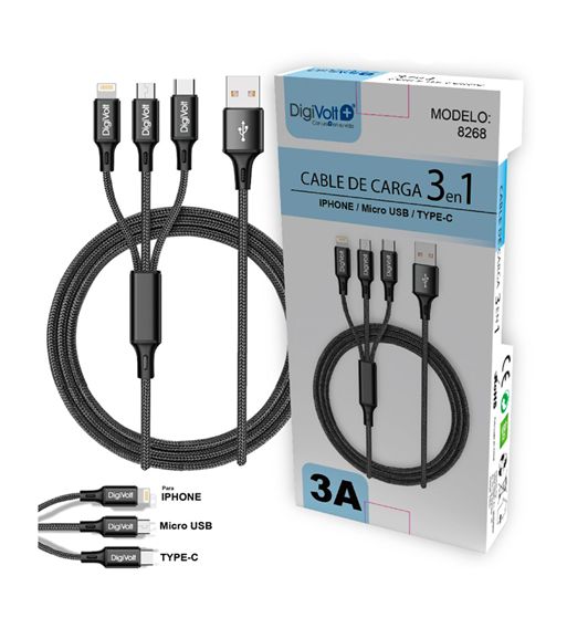 Digivolt cable 3 en 1 micro usb iphone tipo c 3a cb-8268 - CB-8268