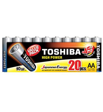 Toshiba pila alcalina r-6 aa 1.5v high power pack de 20 pilas - R-6T-B20