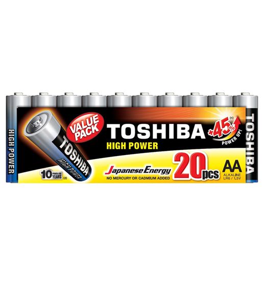 Toshiba pila alcalina r-6 aa 1.5v high power pack de 20 pilas - R-6T-B20