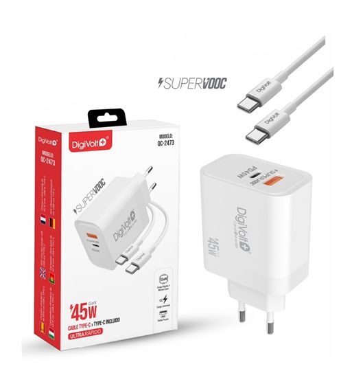 Digivolt cargador móvil puerto usb + pd cable tipo c supervooc 45w qc-2473 - QC-2473