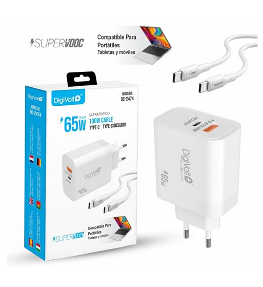 Digivolt cargador móvil puerto usb+pd cable tipoc supervooc 65w pc qc-2474 - QC-2474