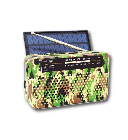Sami radio multimedia 2 bandas recargable panel solar camuflaje rs-11844 - RS-11844