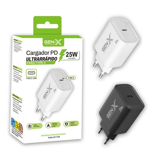 Gen-x cargador ultra rápido móvil pd tipo c 25w 3a ch-1108 - CH-1108