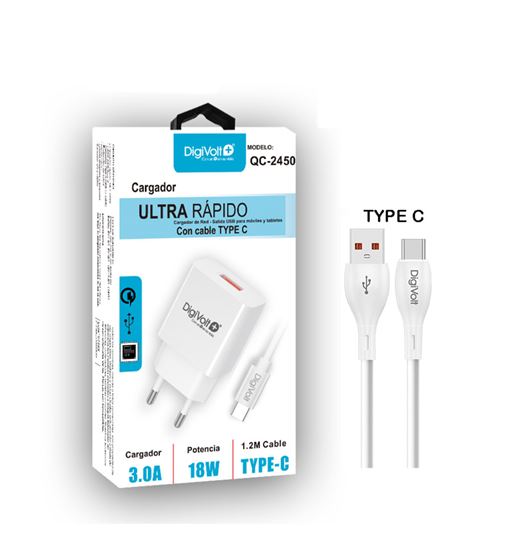 Digivolt cargador quick charge 3am/18w c/cable type-c qc-2450 - QC-2450_2