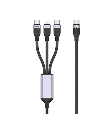 Cable de carga móvil nylon 3en1 tipo c a 2 x tipo-c + 1 lightning 66w 1.2m - FSD1521