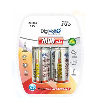 Digivolt batería recargable 700mah d r-20 1.2v blister de 2 pilas bt2-d - BT2-D