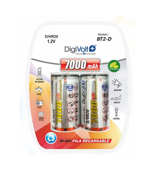 Digivolt batería recargable 700mah d r-20 1.2v blister de 2 pilas bt2-d - BT2-D
