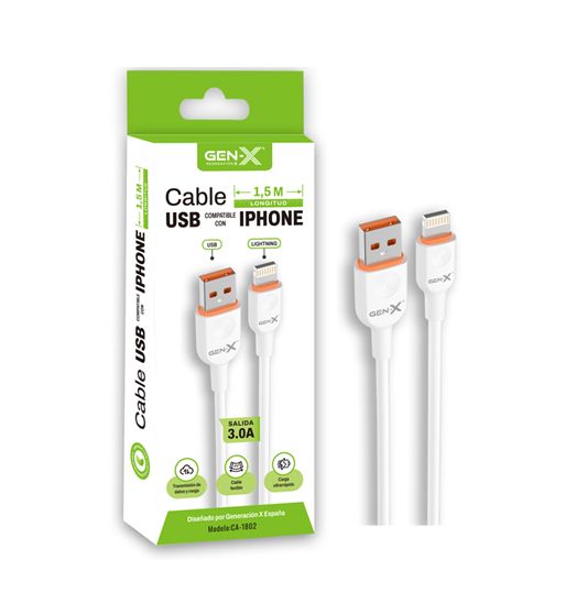 Gen-x cable de carga rápida móvil usb a iphone lightning 1.5m 3a ca-1802 - CA-1802