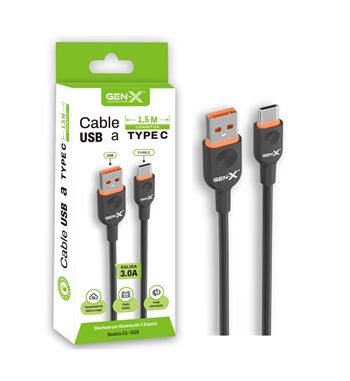 Gen-x cable de carga rápida móvil usb a tipo c 1.5m negro 3a ca-1808 - CA-1808