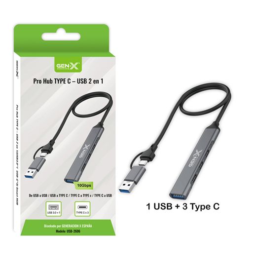 Gen-x adaptador tipo c / usb 2 en 1 hub 1 x usb 3 x tipo c usb-2606 - USB-2606