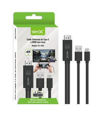 Gen-x cable hdmi a móvil tipo con alimentación 1.8m 4k pug&play ca-1835 - CA-1835