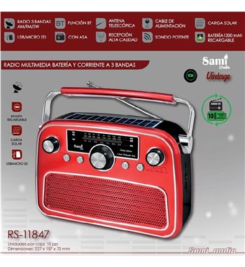 Sami radio clásica roja bt usb sd ac/bateria/solar 3 banda rs-11847 - RS-11847
