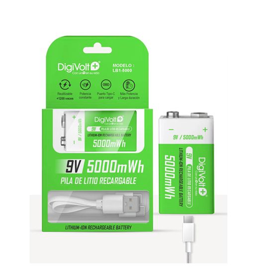 Digivolt pila 9v recargable 5000 mwh puerto tipo c blíster 1 ud. lb1-5000 - LB1-5000