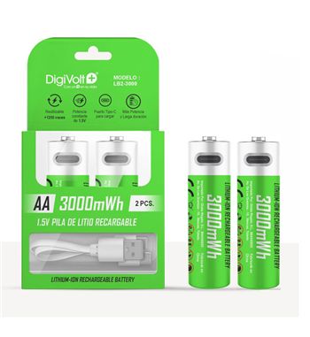 Digivolt pilas 2a recargables 3000 mwh 1.5v tipo c blíster 2 uds. lb2-3000 - LB2-3000