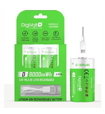 Digivolt pilas r20 recargables 8000 mwh 1.5v tipo c blíster 2 uds. lb2-8000 - LB2-8000