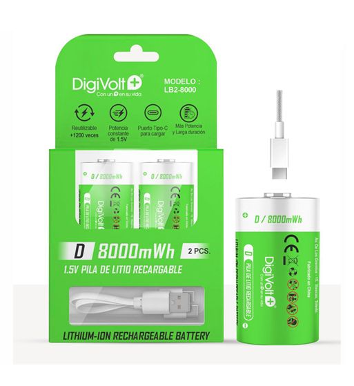Digivolt pilas r20 recargables 8000 mwh 1.5v tipo c blíster 2 uds. lb2-8000 - LB2-8000