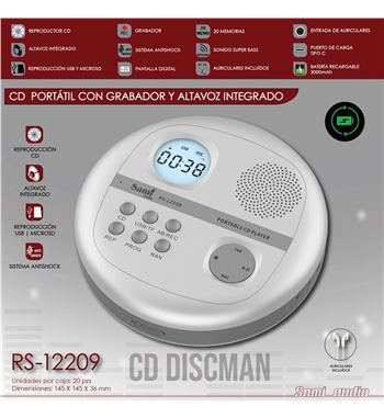 Sami discman reprodcuctor cd c/altavoz recargable grabación usb rs-12209 - RS-12209_2