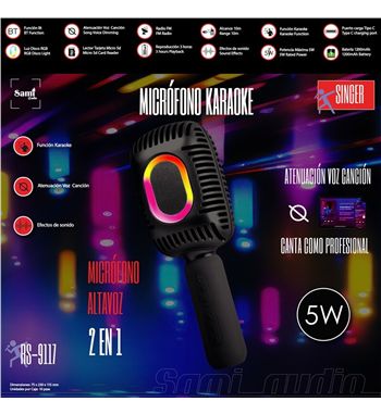 Sami micrófono altavoz karaoke efecto sonido luz rgb recargable rs-9117 - RS-9117_2