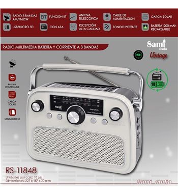 Sami radio clásica crema bt usb sd ac/batería/solar 3 bandas rs-11848 - RS-11848_2