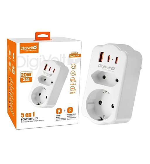 Digivolt enchufe corriente y cargador móvil 5 en 1 20w alg-701 - ALG-701_1