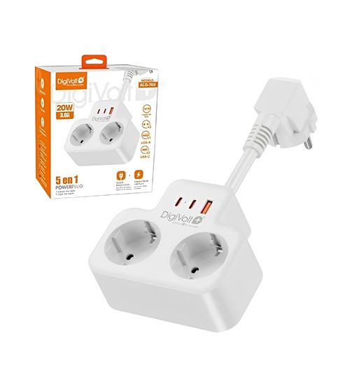 Digivolt alargador corriente 2 y cargador móvil 1 usb 2 type-c 20w alg-703 - ALG-703_1