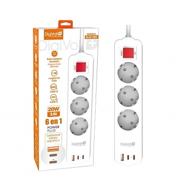 Digivolt alargador corriente 3 y cargador móvil 1 usb 2 type-c 20w alg-705 - ALG-705_1
