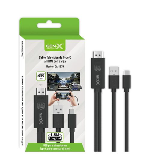 Gen-x cable hdmi a móvil tipo con alimentación 1.8m 4k pug&play ca-1835 - CA-1835