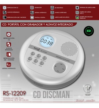 Sami discman reprodcuctor cd c/altavoz recargable grabación usb rs-12209 - RS-12209_2