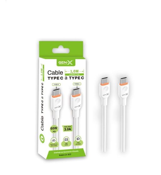 Gen-x cable de carga de móvil tipo c a tipo c 1 mt 60w 3a ca-1822 - CA-1822_1