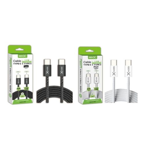 Gen-x cable nylon carga rápida móvil tipo c a tipo c 2 mt 60w pd ca-1824 - CA-1824_2