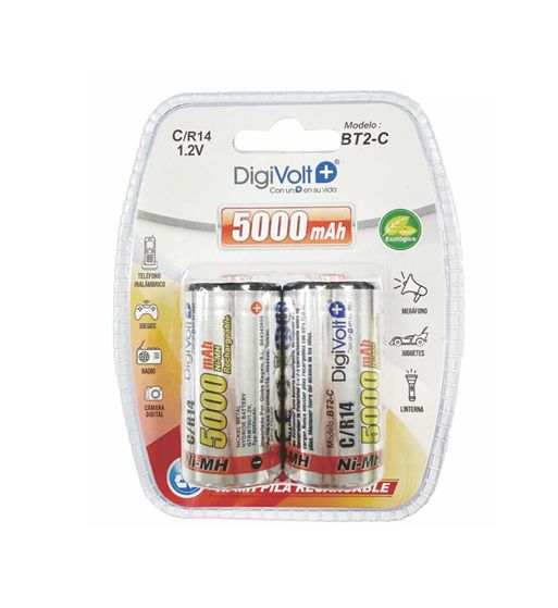 Digivolt pilas recargable 5000mah d r-14 1.2v blíster de 2 pilas bt2-c - BT2-C