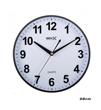 Gen-x reloj de pared 26cm silencioso borde negro fondo blanco rp-3336 - RP-3336
