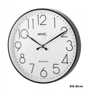 Gen-x reloj de pared 30.5cm silencioso negro fondo blanco esfera 3d rp-3337 - RP-3337